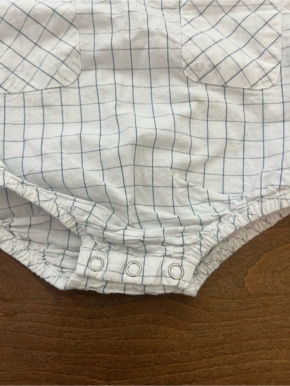 Paper Boat Grid-Print Baby Romper in White and Blue